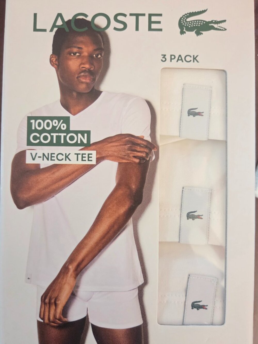 Lacoste Men's White V-Neck Tee 3 Pack New in box